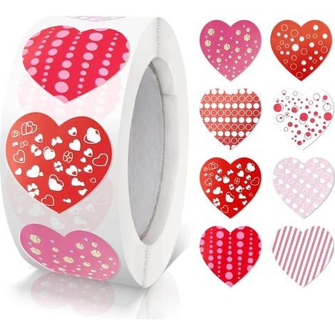 Packung mit 500 farbenfrohen, 2,5 cm großen, herzförmigen Aufklebern für Valentinstag, Briefumschläge, Geschenke und Partykarten (1/5)