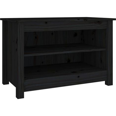 Tabouret à chaussures noir, 70x38x45,5 cm, en pin massif. (1/5)