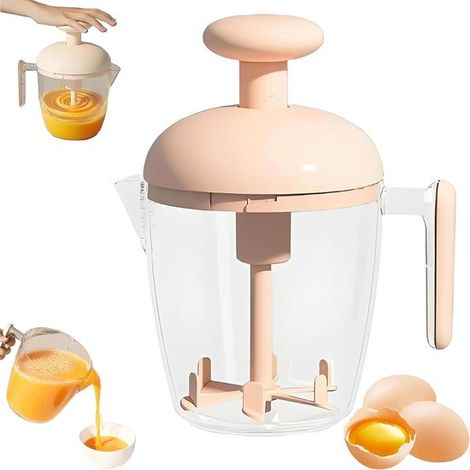 Batidora manual semiautomática con punta coladora, batidora de gran capacidad para nata y huevos (rosa) (1/4)