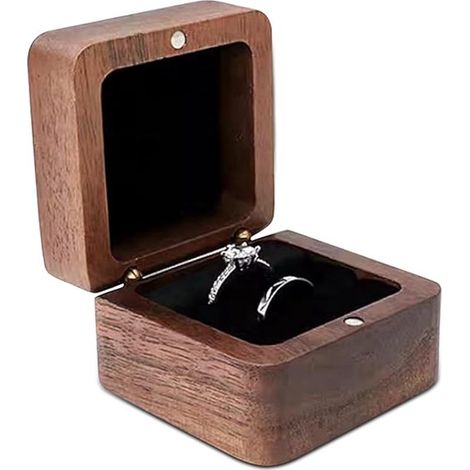 Boîte à bague en bois noir – Écrin de luxe pour mariage, demande ou cadeau – Adaptée aux bijoux et présentoir élégant (1/5)