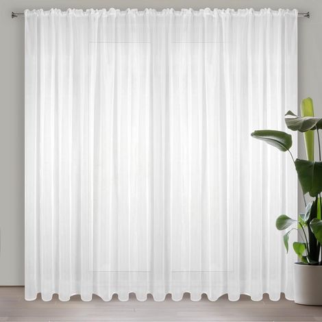 1 Rideau En Voile, Blanc, 300x270 Cm, Design Transparent, Pour Salon Et Chambre (1/5)