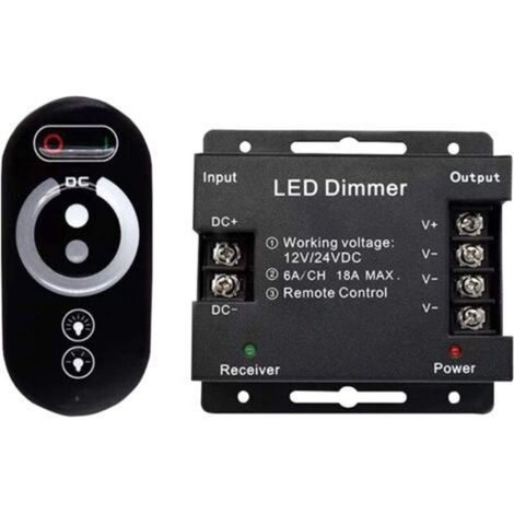 Regulador táctil inalámbrico para lámparas LED de 12 V - 12 V CC con control remoto para todas las lámparas LED CC regulables - Regulador táctil inalámbrico de 18 A (1/5)