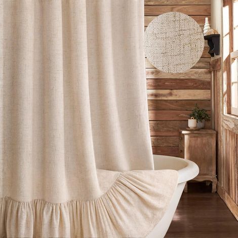 Rideau De Douche - Linen Beige - Ourlet Bouillonné - 183 cm L x 183 cm l - Pour Salle De Bain Rustique Bohème (1/5)