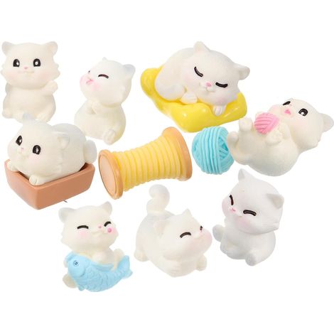 Figurine de Chat en Résine Décorative pour Voiture et Bureau, Set de 10 Pièces, Design Micro-Paysage Unique et Sensation Agréable Toucher (1/5)