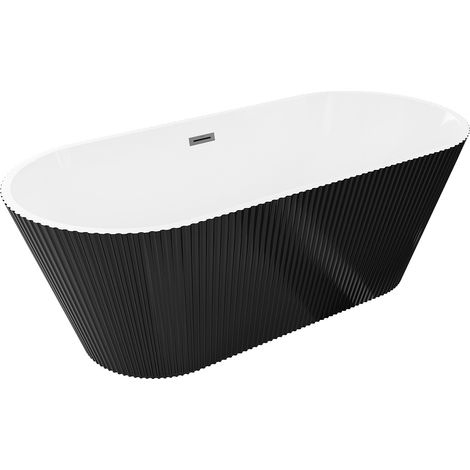 Mexen Yara freistehende, geriffelte Badewanne 170 x 75 cm, weiß/schwarz, Überlauf Gun Metal - 52861707575-95 (1/5)