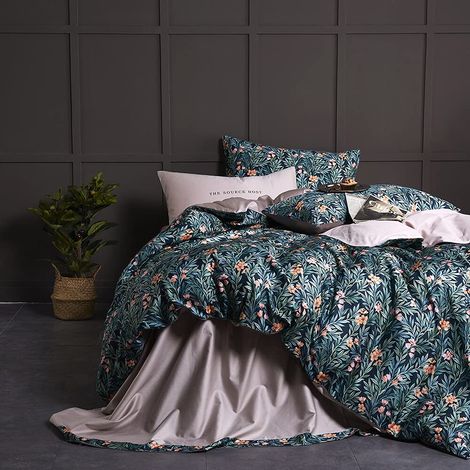 Parure de lit avec Housse de Couette et taies d'oreiller à Motif Floral bohème pour très Grand lit - Style Vintage et Doux (1/5)