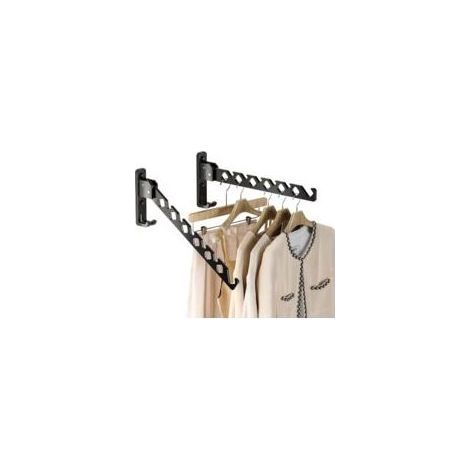 Porte-manteau mural rétractable et pliable en aluminium noir. gain de place pour buanderie et chambre à coucher. lot de 2 (1/4)