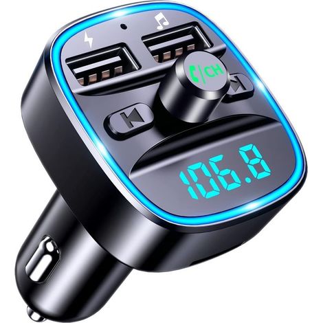 Bluetooth Voiture, Transmetteur FM Bluetooth 5.3 Adaptateur Radio Lecteur de Musique Kit Bluetooth sans Fil, Appel Main Libre, Dual USB 5V/2.4A & 1A, Chargeur Voiture Support Carte TF/Clé USB (1/5)