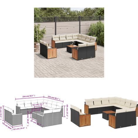 12-tlg. Garten-Sofagarnitur mit Kissen Schwarz Poly Rattan - Gartenmöbel Set - Esstisch - Lounge Möbel - Outdoor Sofa - Rattan Gartenmöbel - Home & Living (1/3)