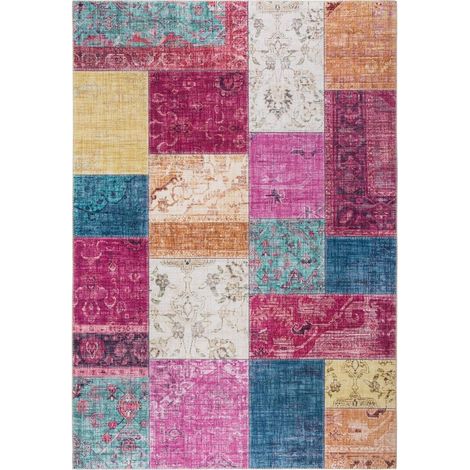 Tapis salon et chambre 120x170 rose et jaune rectangle tissé motif géométrique NIKOL (1/5)