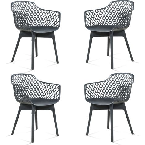 Moderne Esszimmerstühle, 4er Set, Wetterbeständige Kunststoff-Café-Stühle mit Ergonomischer Rückenlehne und Rutschfesten Pads, Geeignet für Terrasse, Restaurant, Garten (1/5)