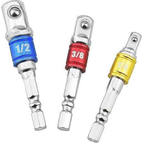 3-teiliges Steckschlüssel-Adapterset mit Sechskant- und Schlagschrauber-Adaptern (1/2" Vierkant, 3/8" Hülse, 1/4") (1/5)