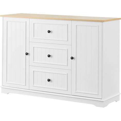 Buffet moderne et élégant avec 3 tiroirs et portes façon réfrigérateur, meuble buffet pour salle à manger, salon et entrée (blanc)
