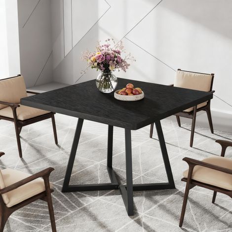 Quadratischer Esstisch, 80 × 75 cm, mit Metallgestell, Küchentisch aus Holz, für Esszimmer, Wohnung, schwarz