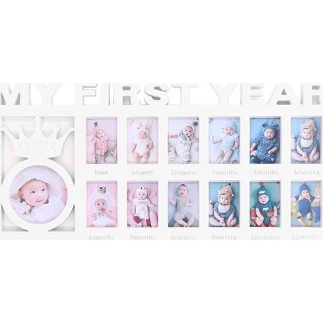 Bilderrahmen für Babys erstes Lebensjahr (12 Monate), Erinnerungsrahmen für 13 Fotos (Weiß) (1/4)