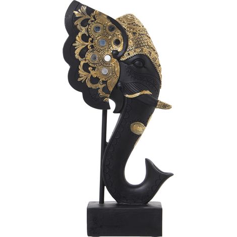 Gold/Black Elephant Head Resin Figur mit Unterstützung 18x10x36cmpour alle Stile, um zu Hause eine Note zu verleihen (1/5)