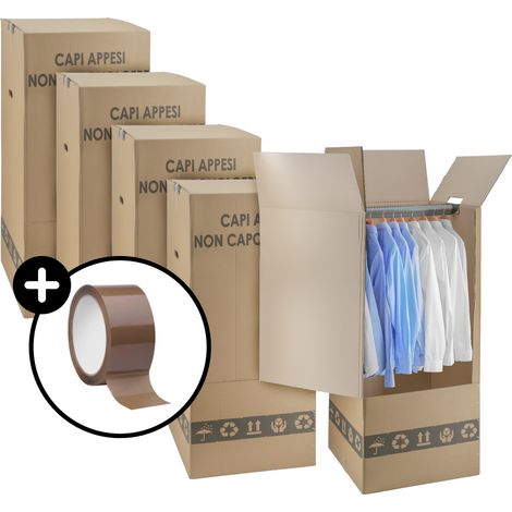 5 Scatole Cartone Porta Abiti con Barra Appendiabiti 50x50 cm h 120 cm - Nastro Omaggio - Per trasloco Armadio (1/5)