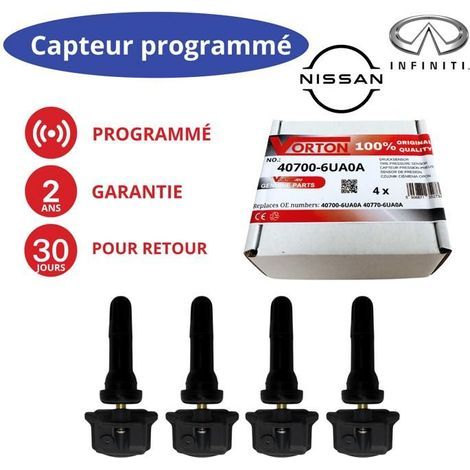 Pack 4 capteurs TPMS préprogrammés 433 MHz pour NISSAN Qashqai III, X‑Trail IV, Juke II, Leaf II, Altima, Infiniti, Renault Trafic (1/5)