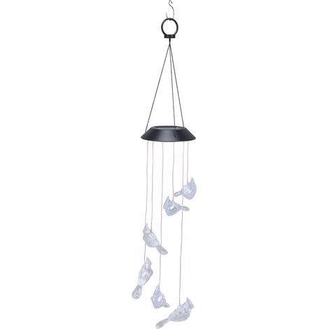 Campanillas de viento solares LED, cambian de color, son impermeables, tienen forma de pájaro y sirven como luz para el patio, jardín o terraza. (1/5)