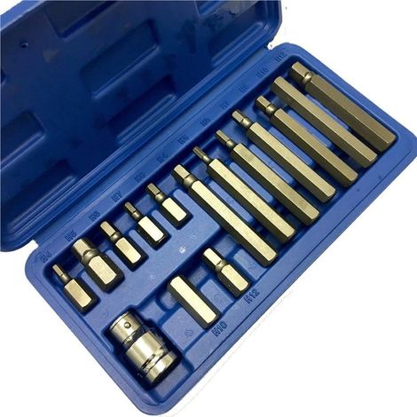 Toolzone 15pc Hex Bit Socket Set 1/2" Drive Sockets 4mm - 12mm