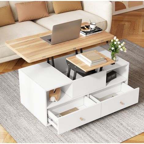Tavolino elevabile 100x50x47,5 cm in MDF naturale, salvaspazio per soggiorno FloraGrace (1/5)