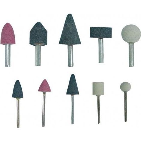 Piedras de afilar Mega 44910, 10 piezas con vástagos de 3 mm y 6 mm, ideales para taladros, perfectas para lijar diversas superficies