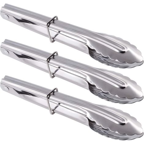 Pinzas para ensalada de acero inoxidable, paquete de 3 piezas (7 pulgadas de largo, 17 cm)