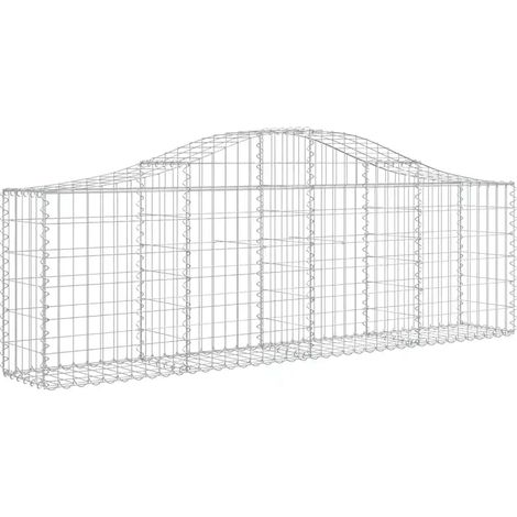 Lot de 10 paniers à gabions arqués 200 x 30 x 60/80 cm pour jardin décoratif en fer galvanisé argenté (1/4)