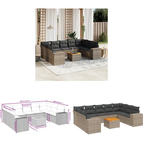 Salon de jardin avec coussins 10 pcs gris résine tressée - Ensemble Salon De Jardin - Meuble Extérieur - Jardin Design - Mobilier De Jardin - Chaise Lounge - Home & Living (1/3)