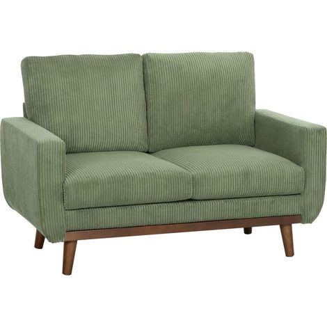 Canapé 2 Places Droit en Velours Côtelé Vert 134 cm Style Rétro Assise Ressorts Ensachés 15 cm (1/5)