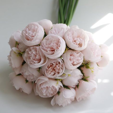 Lot de 9 bouquets de pivoines et roses artificielles rétro avec 27 têtes en soie pour maison, table à manger, vase de fleurs artificielles, décoration de mariage, 30 cm (rose clair) (1/5)
