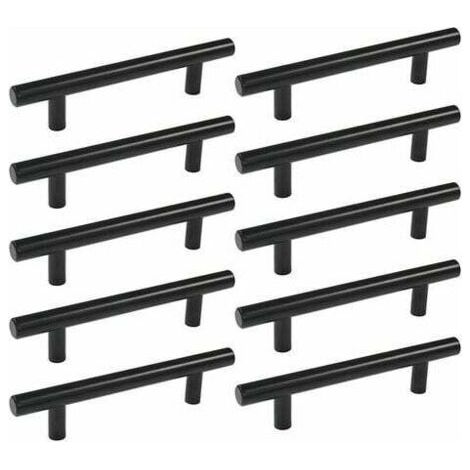 Lot de 10 poignées en forme de T de 160 mm pour portes de placards de cuisine, tiroirs de penderie et meubles de chambre (noir) (1/3)