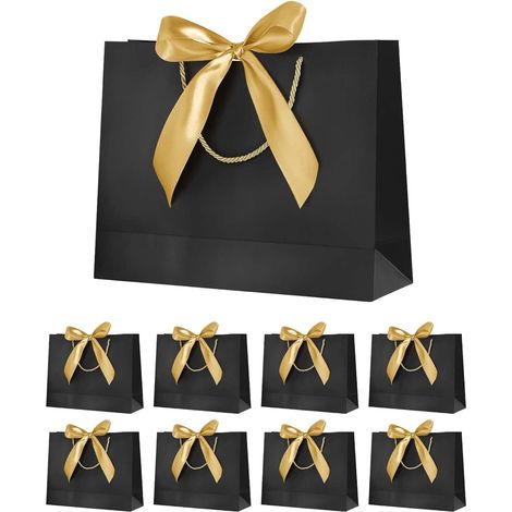 Sacs cadeaux en papier avec ruban doré (noir, lot de 8) (1/5)