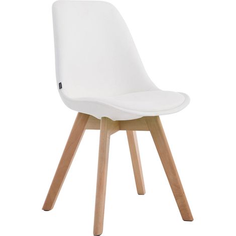 Chaise de salle à manger x1 style scandinave en PVC blanc support 4 pieds en bois couleur clair 100003746