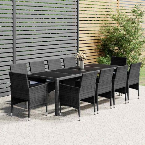 Ensemble à manger de jardin 11 pcs-Salon de jardin résine tressée gris 815996 (1/5)