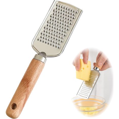 Râpe à Fromage Manuelle pour Fromages à Pâte Dure Rapeuse pour Parmesan Zesteur pour Agrumes en Acier Inoxydable avec Manche en Bois De Hêtre Ergonomique 22,5 x 5,6 x 1,8 cm pour Cuisine