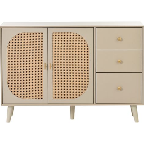 Aparador de almacenaje con 2 puertas y 3 cajones 120 x 40 x 82,5 cm madera color blanco roto HOMVRA (1/5)