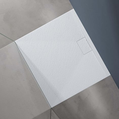 doporro Duschtasse Duschwanne 90x100x3 flach Mineralguss in Weiß DIN-Anschlüsse für bodengleiche Montage geeignet Geoma07