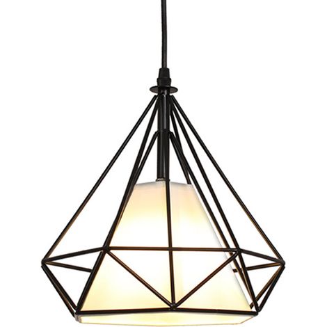 E27 Lustre Suspension Vintage Lampe Suspension Abat-jour Forme Diamant Éclairage de Plafond en Métal et Tissu Ø25CM Noir - 1Pcs