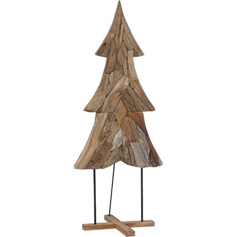 Sapin de Noël  Arbre de Noël avec support Marron 181,5 cm Bois de teck solide (1/5)