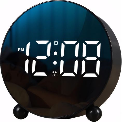 Horloge de bureau simple pour chambre à coucher, bureau, maison, grand écran LED, réveil moderne à quartz silencieux avec , double alarmes indépendantes, brancher, noir (1/5)