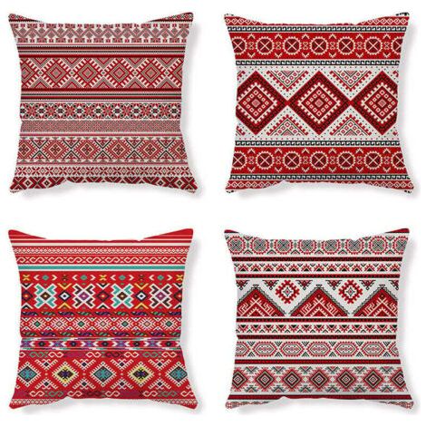 Kissenbezug, Kissenhülle, ethnisches Kissen, roter Kissenbezug, abstrakter Kissenbezug, Leinenkissenbezug, geometrisches Kissen, 45 x 45 cm Kissenbezug, 4-teiliges Set für Sofa, Schlafzimmer, Zuhause. (1/5)
