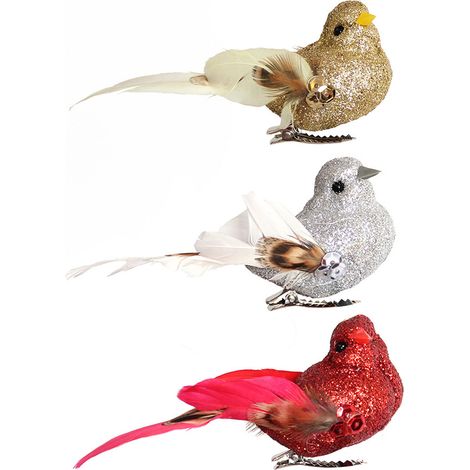 Oiseau en plumes artificielles, ornement polyvalent et résistant à la décoloration, idéal pour les fleurs, les travaux manuels et les jardins féeriques. (1/5)