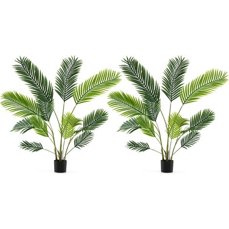 Lot de 2 Palmiers Areca Artificiels, 90 CM Faux Arbre Tropical en Pot de Pépinière, Plante Artificielle de Sol, Décoration pour Salon, Maison