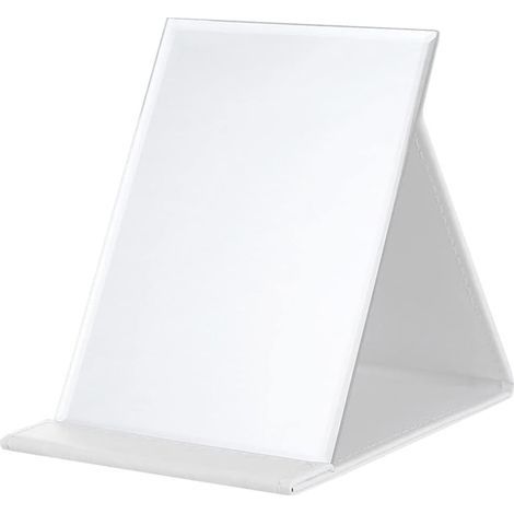 Espejo de maquillaje plegable, 26 x 18 cm, portátil, con funda acolchada de cuero sintético blanco, para tocador, escritorio y viaje (1/5)