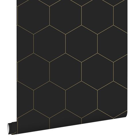 papier peint hexagone noir et or - ESTAhome (1/5)