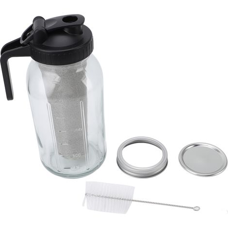Caraffa per caffè freddo con filtro in acciaio inox, vassoio per il ghiaccio in vetro spesso, coperchio e manico, 2000 ml. (1/5)