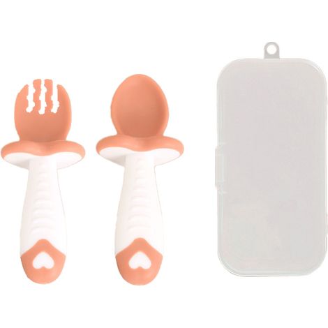 2 pièces cuillère-fourchette, silicone alimentaire, poignée ergonomique, boîte de rangement incluse, pour bébé (1/5)