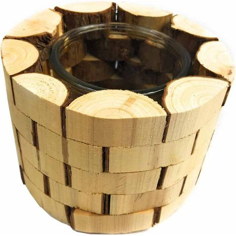 Portacandela a Forma di Tronco Corteccia in Legno con vasetto in Vetro per Candela candeliere Arredamento casa Rustico Shabby Chic (1/4)