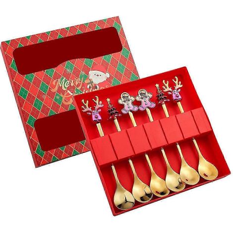 Lot de 6 cuillères de Noël en forme de sapin, de bonhomme en pain d'épice et de renne, pour un usage quotidien ou comme cadeau de fête.